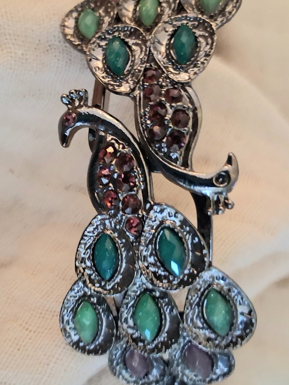 Vintage-Style Green & Purple Peacock Bracelet